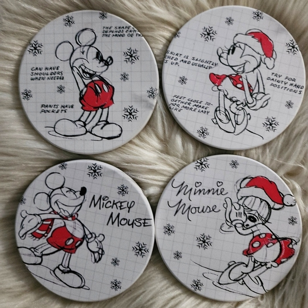 Disney Mickey and Minnie Mouse Holiday Coasters - Red and Black Ceramic